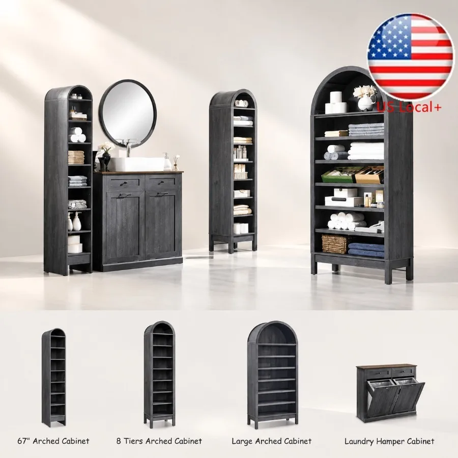 Storage - 67 cm hoher, gewölbter Badezimmerschrank, 8-stöckiger,