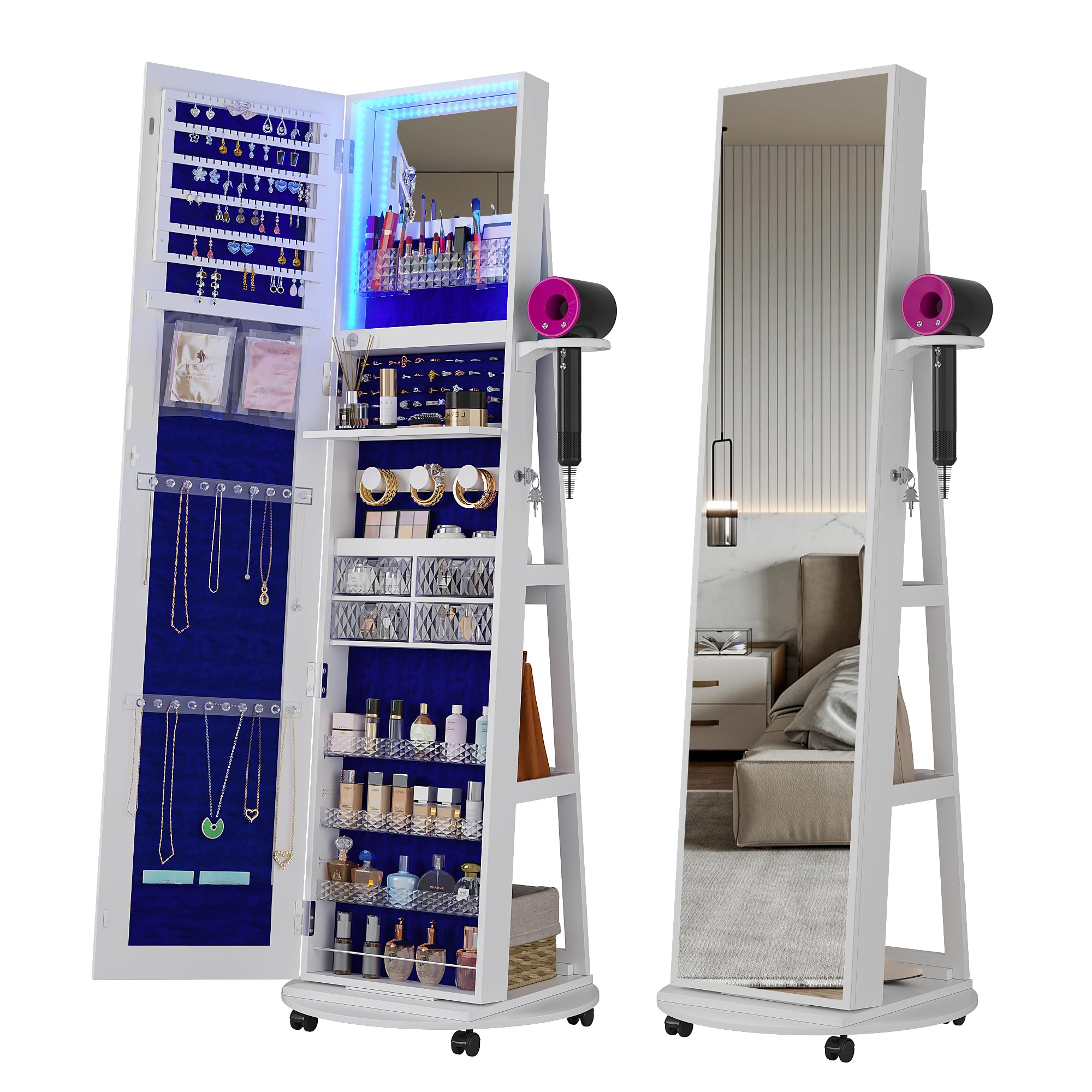 Full Length Mirror Jewelry Armoire - 360 ° Schwenkbarer Schmuckschrank mit Spiegel,
