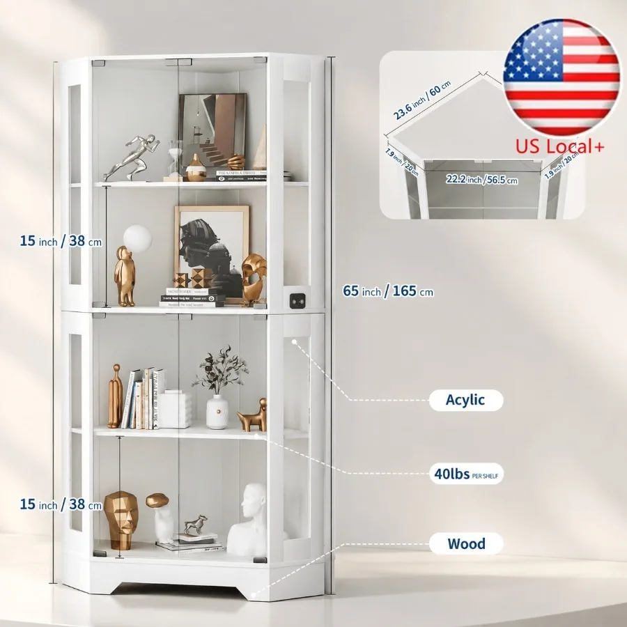 Storage - 65 Weißer Eck-Vitrinenschrank mit Bewegungssensor und