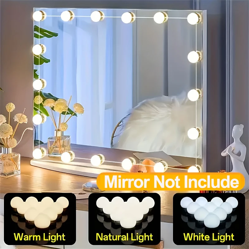 Dressing Table Vanity With Lighted Mirror - Hollywood-Kosmetikspiegel-Lichter-Set mit 10/12 dimmbaren Glühbirnen, LED-Make-up-Beleuchtungsstreifen