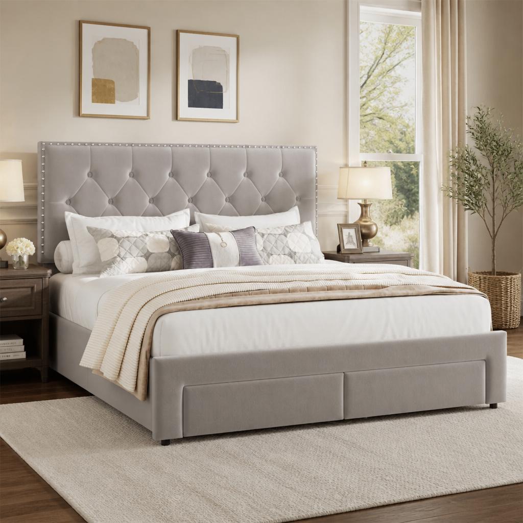 King Size Bed Frame With Storage Drawers - Bettgestell in Kingsize mit 2 Schubladen
