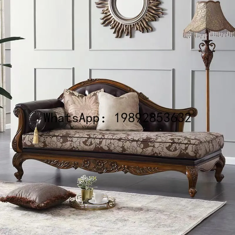 Chairs - H5.15 Massivholz-Sofa, Kunstleder-Sofa, dreisitziges, geschnitztes Wohnzimmer-Stoffsofa,