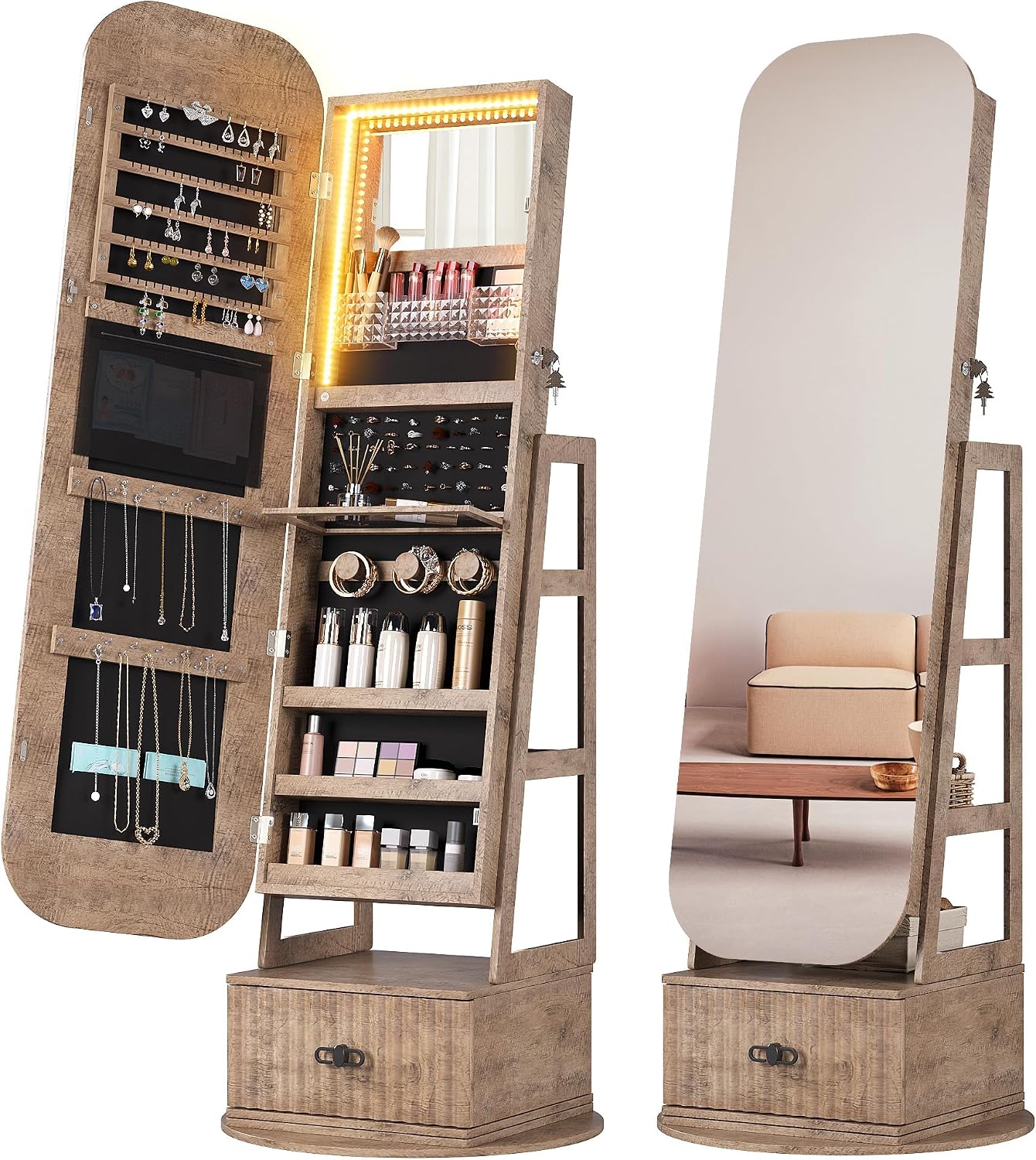 360° drehbarer Schmuckschrank  – Full Length Mirror Jewelry Armoire Bewertung und Preis