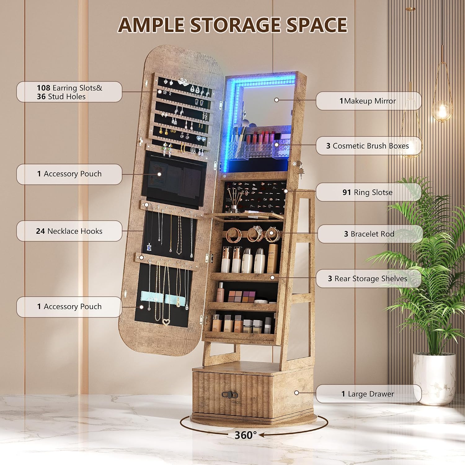 360° drehbarer Schmuckschrank  – Full Length Mirror Jewelry Armoire Bewertung und Preis