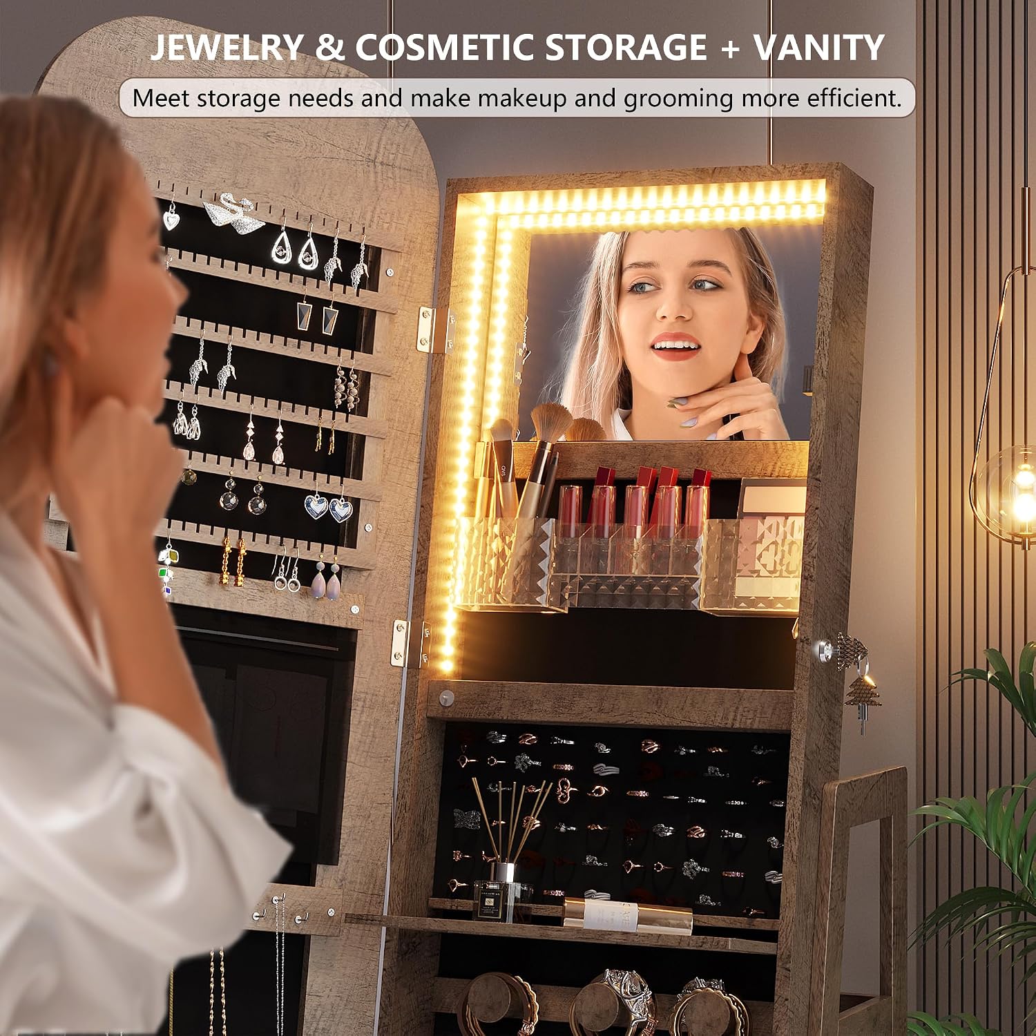 360° drehbarer Schmuckschrank  – Full Length Mirror Jewelry Armoire Bewertung und Preis