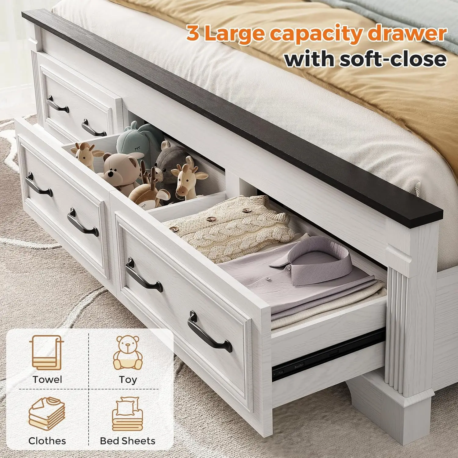 Bauernhaus-Bettgestell in King – King Size Bed Frame With Storage Drawers Bewertung und Preis