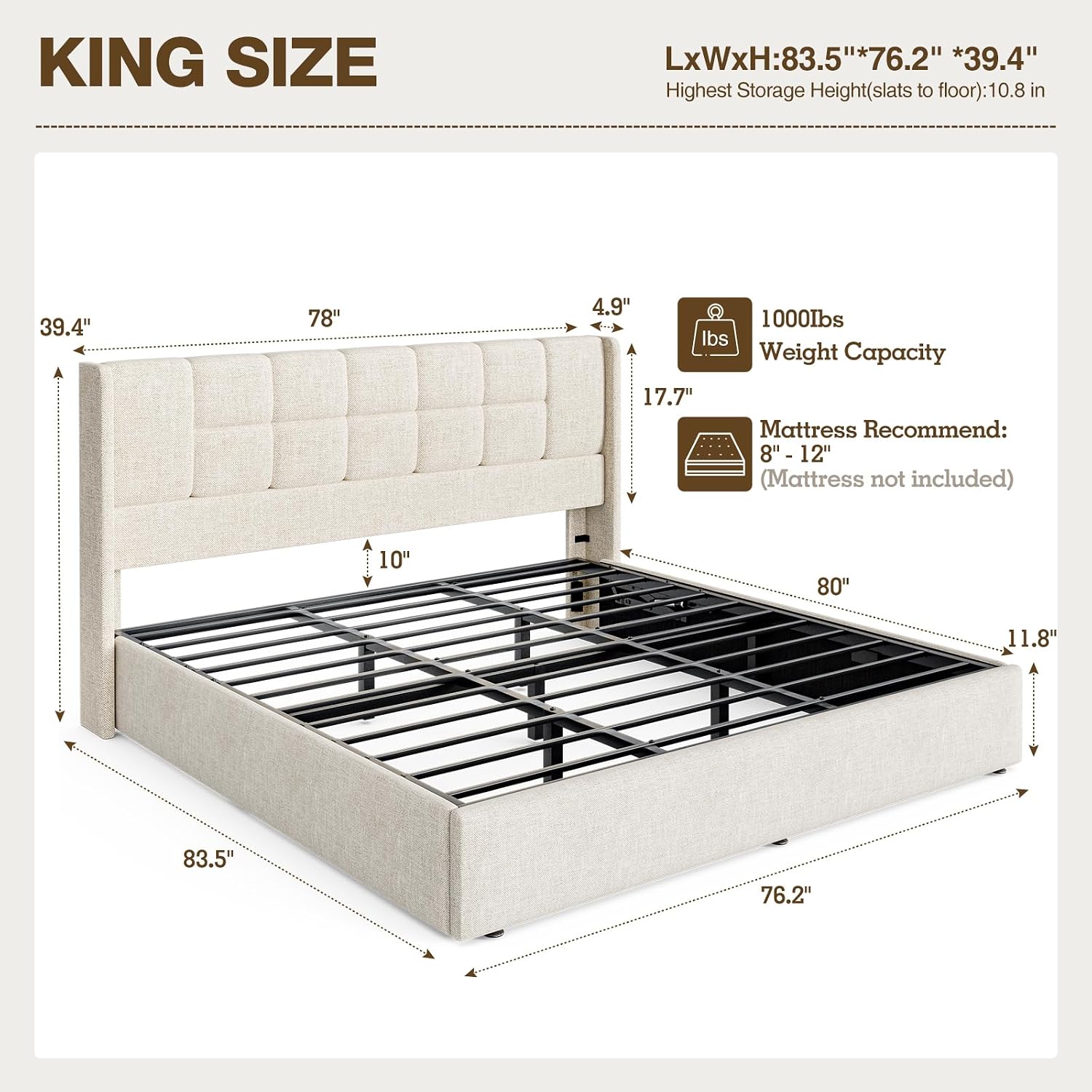 Kingsize-Bettgestell mit hydra – Gas Lift Storage Bed Hydraulic Bewertung und Preis