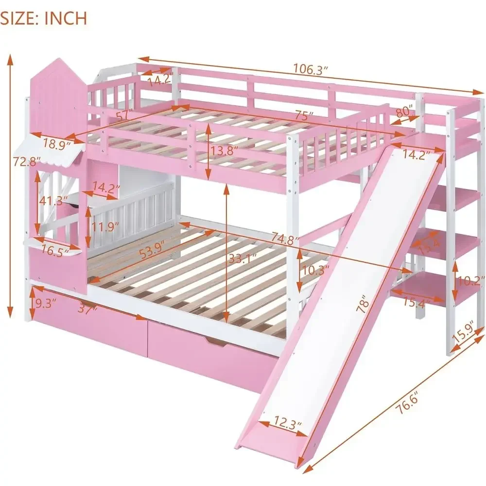 Kinder-Etagenbett mit Treppe,  – Bunk Bed With Stairs And Slide Bewertung und Preis