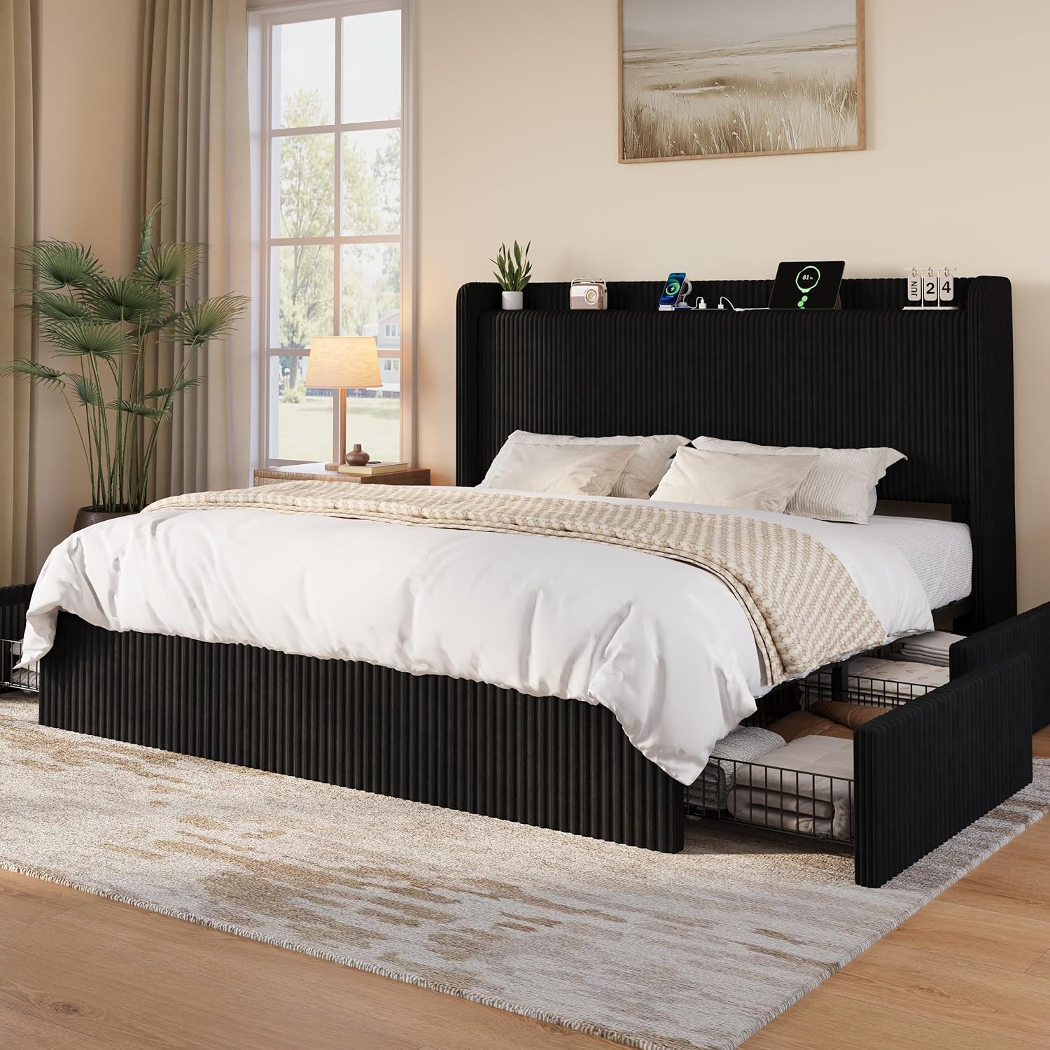 Kingsize-Bettgestell mit 4 Übe – King Size Bed Frame With Storage Drawers Bewertung und Preis