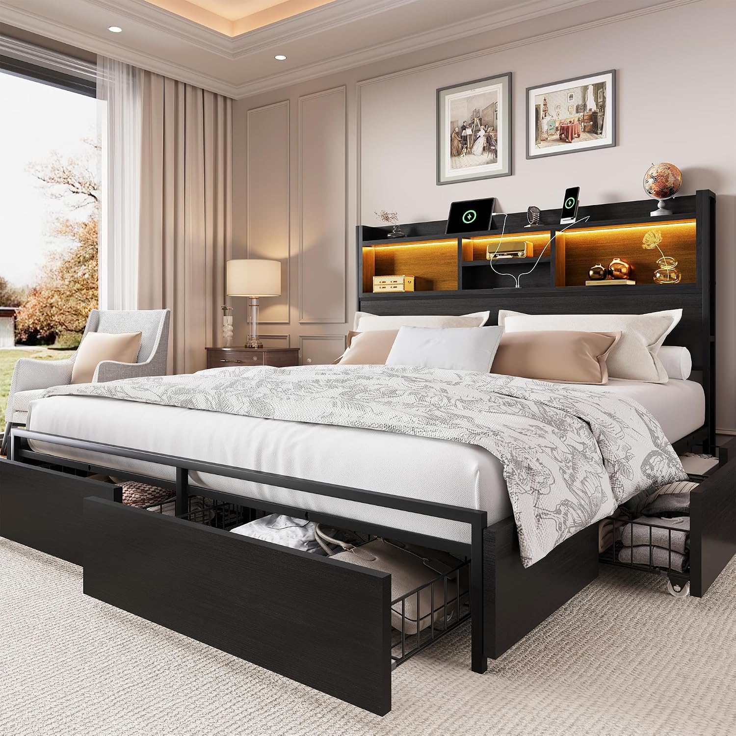 Kingsize-Bettgestell mit 6 Auf – King Size Bed Frame With Storage Drawers Bewertung und Preis