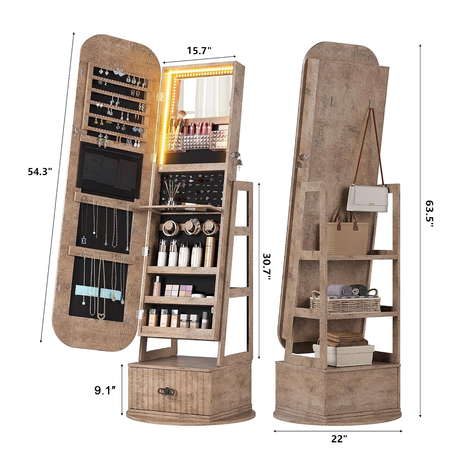360° drehbare Schmuckorganizer – Full Length Mirror Jewelry Armoire Bewertung und Preis