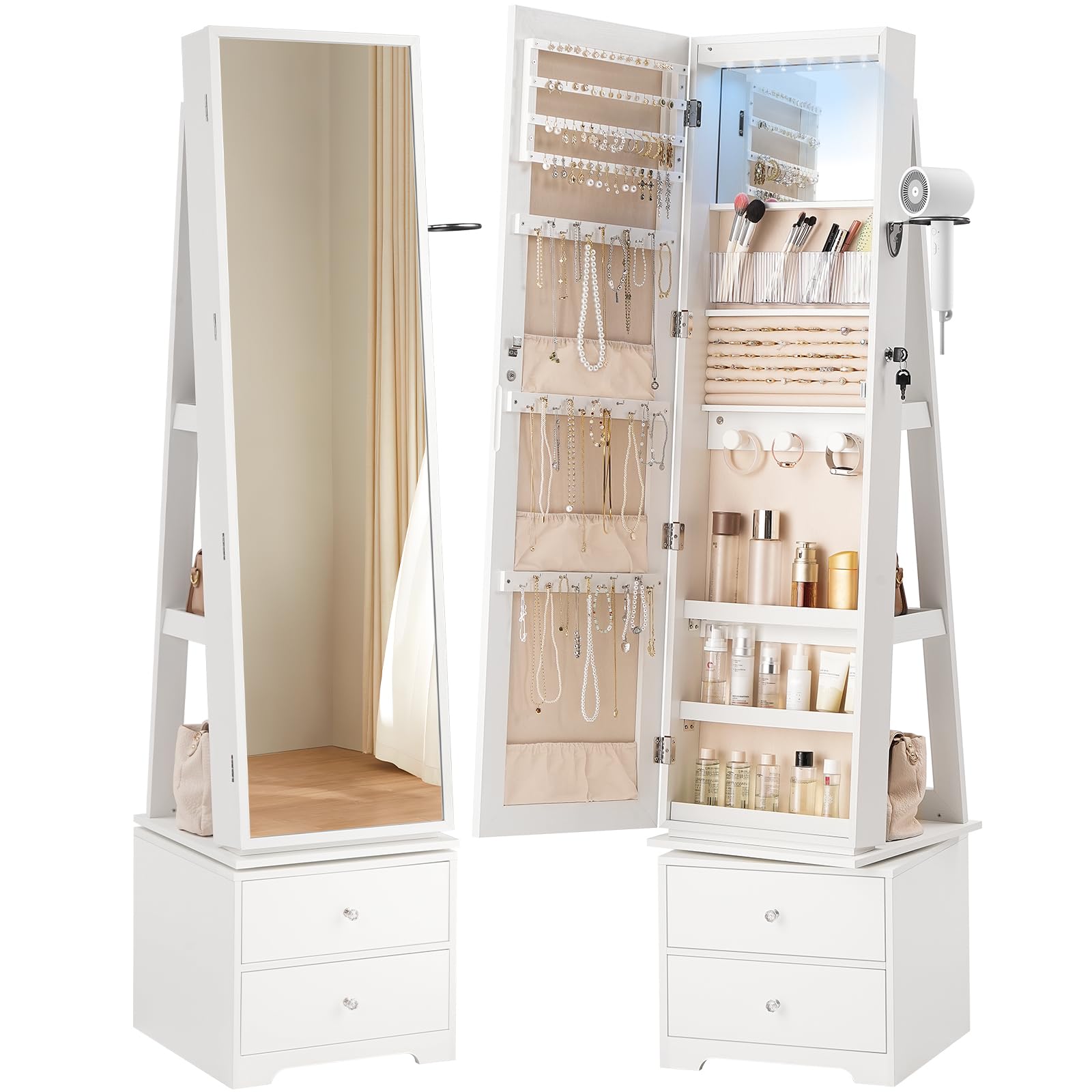 360 °   Drehbarer Schmuckschra – Full Length Mirror Jewelry Armoire Bewertung und Preis