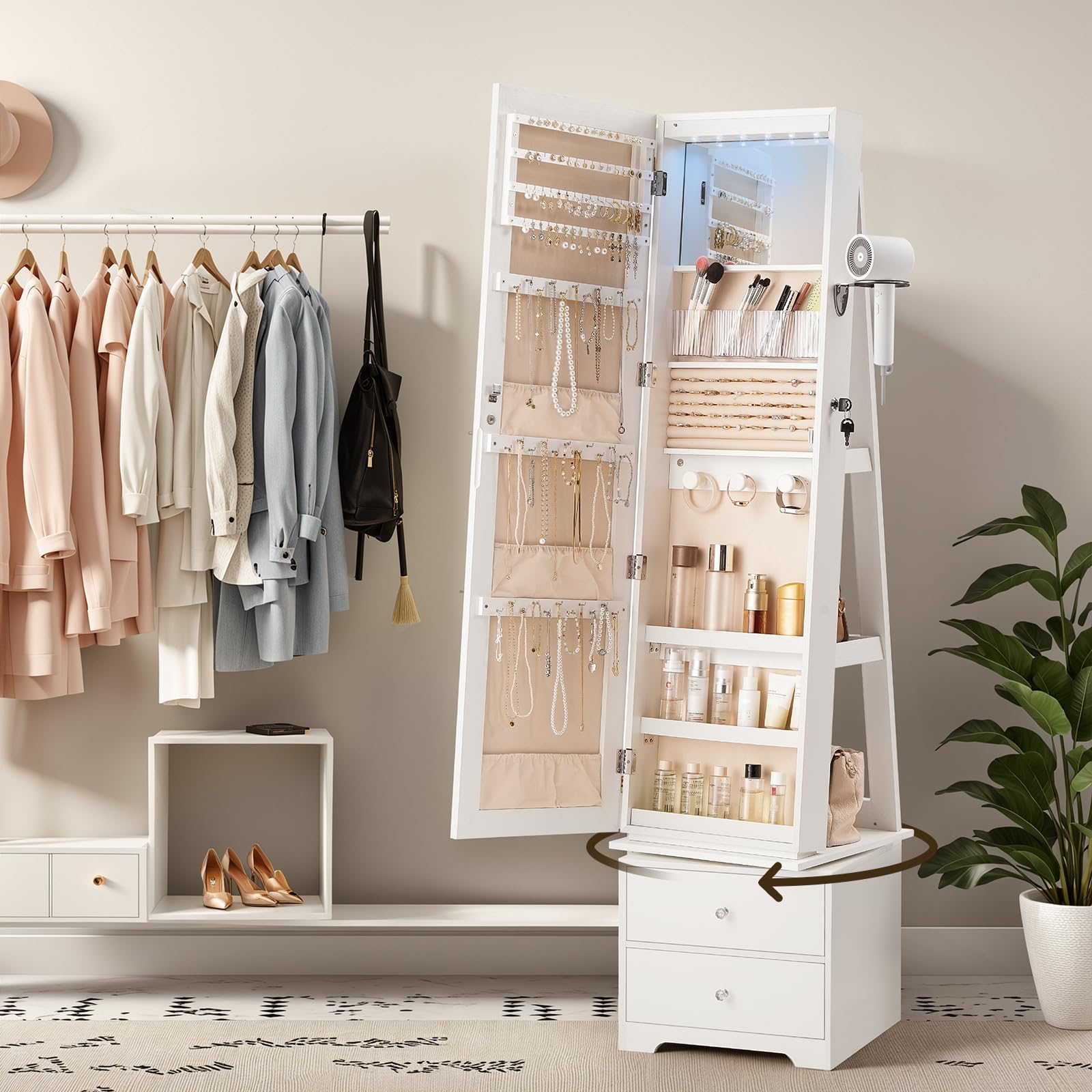 360 °   Drehbarer Schmuckschra – Full Length Mirror Jewelry Armoire Bewertung und Preis