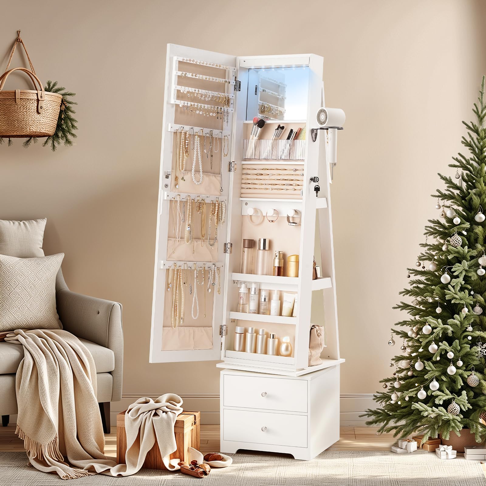 360 °   Drehbarer Schmuckschra – Full Length Mirror Jewelry Armoire Bewertung und Preis