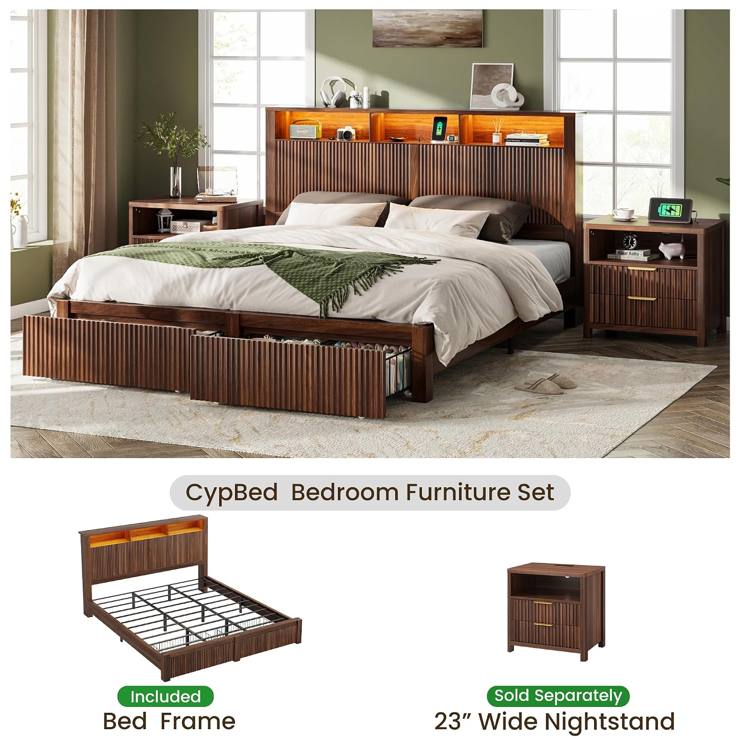 Kingsize-Bettgestell mit Kopft – King Size Bed Frame With Storage Drawers Bewertung und Preis