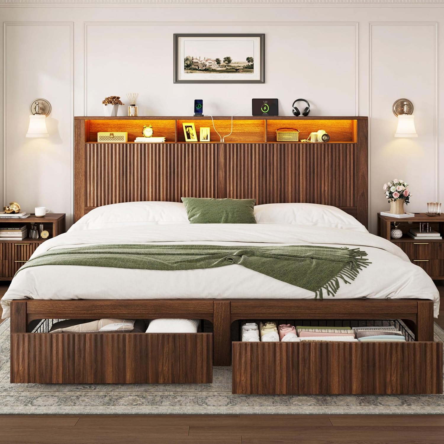 Kingsize-Bettgestell und Kopft – King Size Bed Frame With Storage Drawers Bewertung und Preis