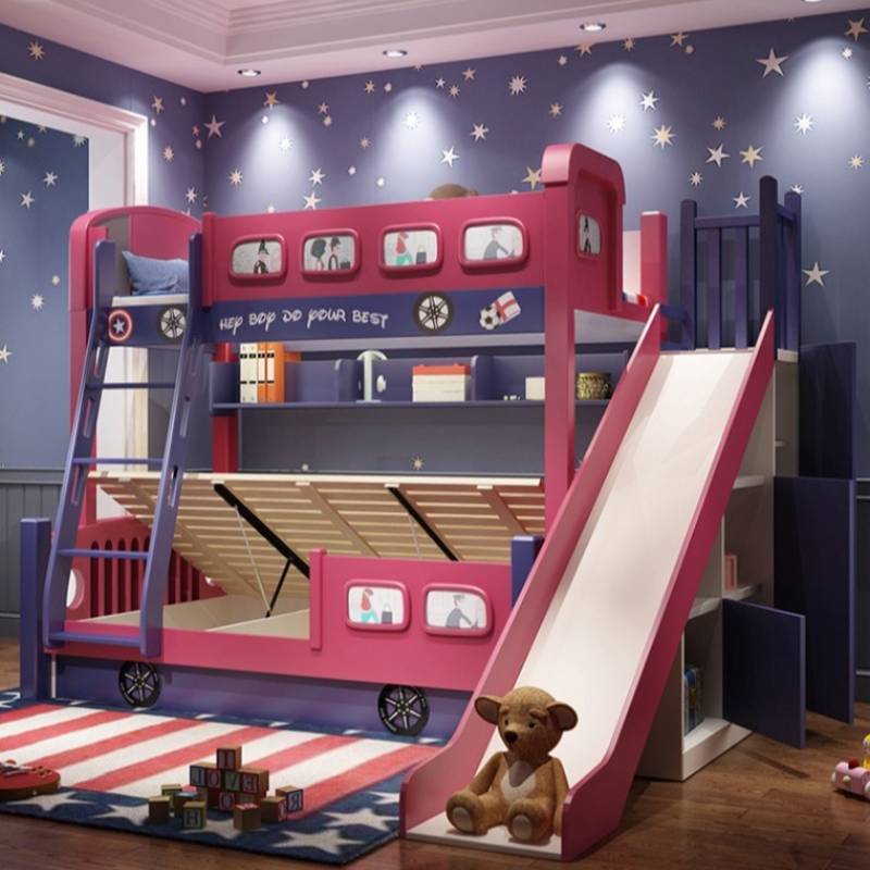 Modernes Mädchen-Kleinkindbett – Bunk Bed With Stairs And Slide Bewertung und Preis