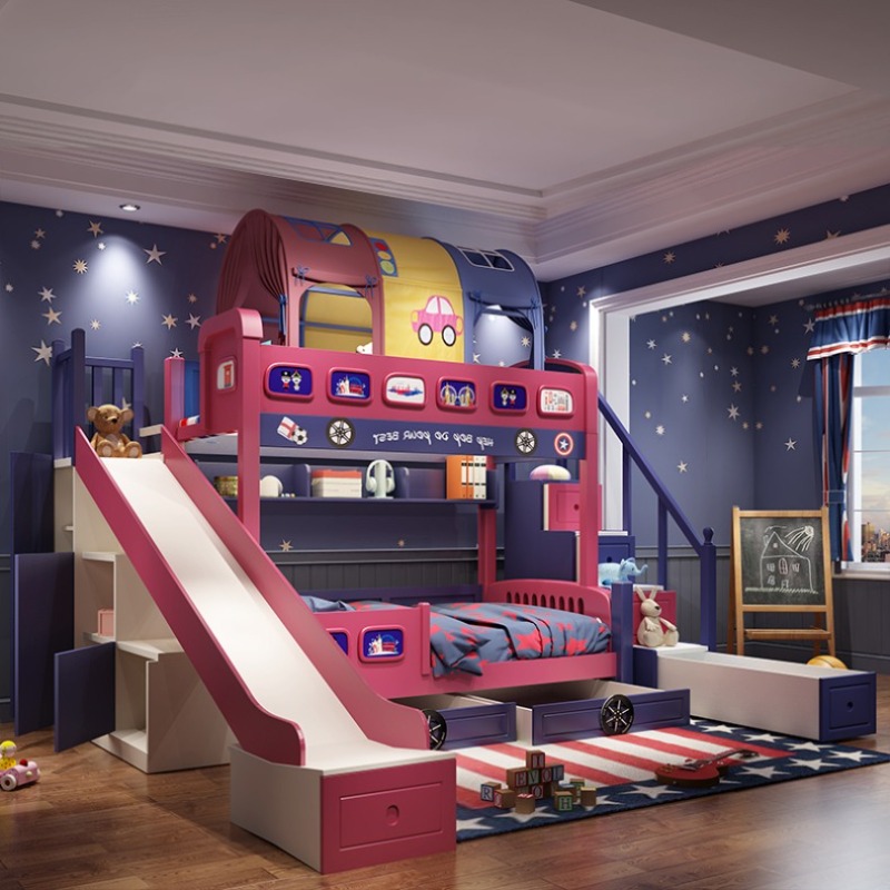 Modernes Mädchen-Kleinkindbett – Bunk Bed With Stairs And Slide Bewertung und Preis